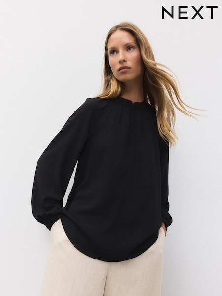 Black Print Long Sleeve V-Neck Blouse (F07850) | 972 UAH