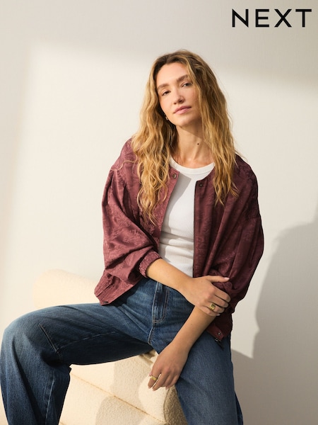 Dark Rose Long Sleeve Floral Print Jacquard Lightweight Bomber Jacket (F07861) | €84