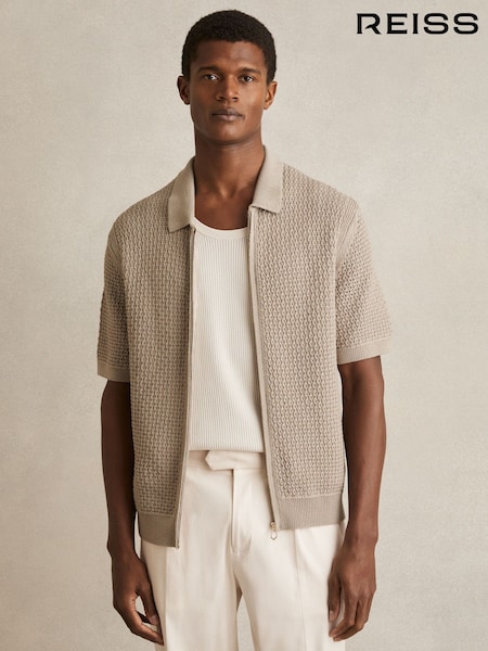 Песочный - Reiss Comet Textured-Knit Zip-Through Shirt (F07915) | €210