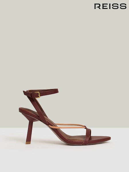 Светло-коричневый - Reiss Ashley Leather Strappy Heeled Sandals (F07916) | €271