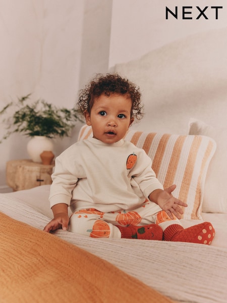 Pumpkin Print Baby Halloween Sweat Top and Joggers Set (0mths-3yrs) (F07924) | AED66 - AED76