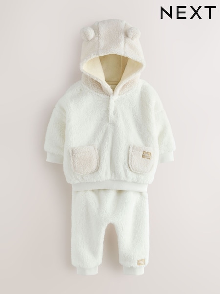 Cream Borg Hooded Sweat and Jogger Baby Set (0mths-2yrs) (F07965) | €19 - €21