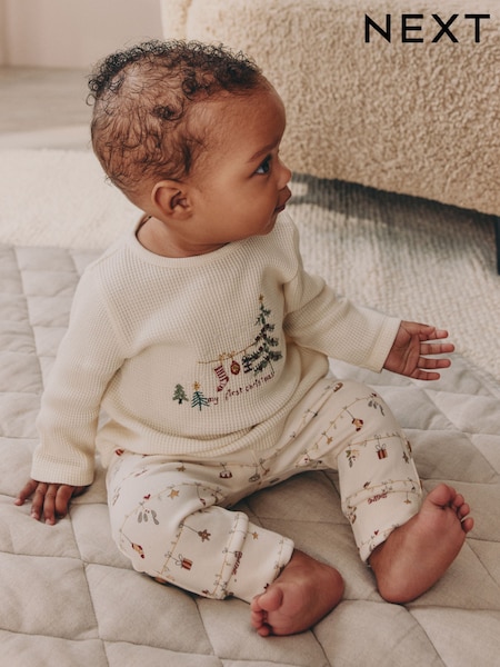 Cream Christmas Baby T-Shirt and Legging Set (0-18mths) (F07973) | R$ 120 - R$ 135