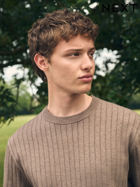 Mushroom Regular Fit Premium Ribbed Crew Neck Jumper (F08006) | €45