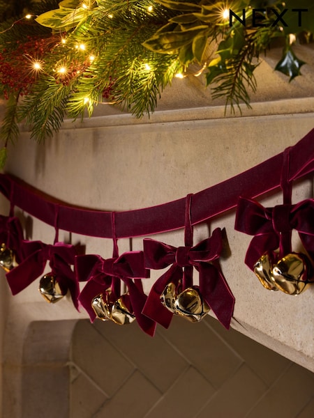 Burgundy Red Bell Christmas Bow Garland (F08022) | €17