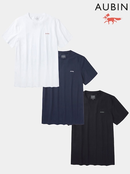 Aubin White/Black/Navy Hemingbrough 100% Cotton T-Shirts 3 Pack (F08082) | €129