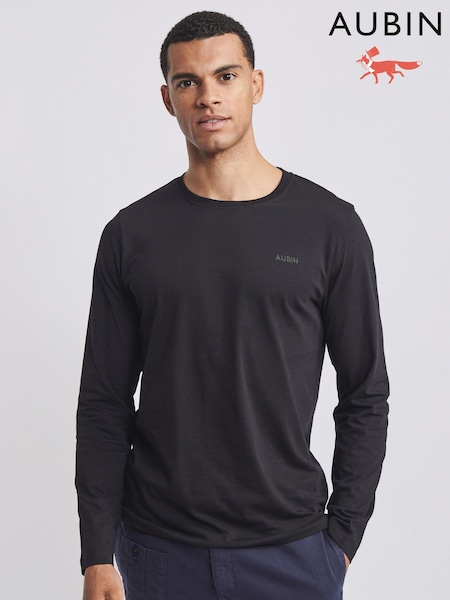 Aubin Black Camblesforth Long Sleeve 100% Cotton T-Shirt (F08086) | ₪196