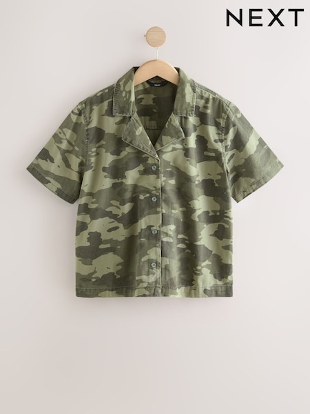 Camouflage Short Sleeve Cropped Denim 100% Cotton Shirt (F08106) | €29