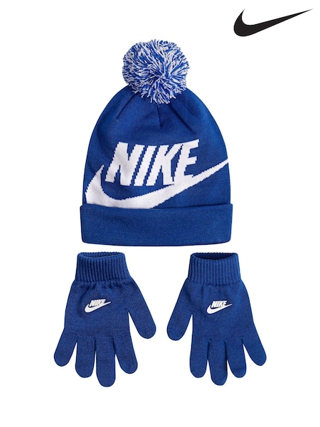Nike Blue Swoosh Pom Beanie and Glove Set (F08117) | €29