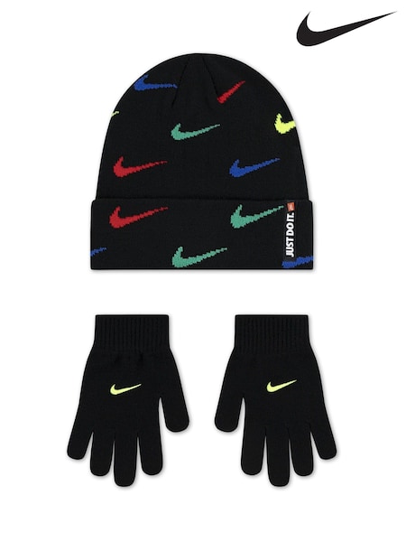 Nike Black Multi Swoosh Repeat Beanie and Glove Set (F08127) | €32