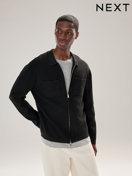 Black Regular Fit Premium Knitted Zip Through Shacket (F08161) | €66