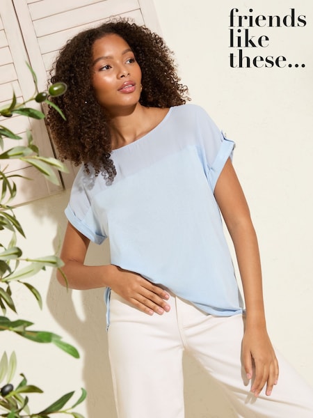 Friends Like These Blue Short Sleeve Tunic With Tab Detail (F08187) | SGD 48
