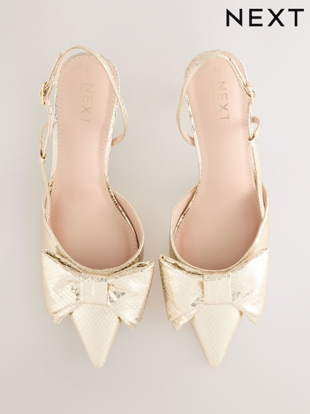 Gold Forever Comfort® Point Toe Bow Slingback Heels (F08209) | 175 QAR