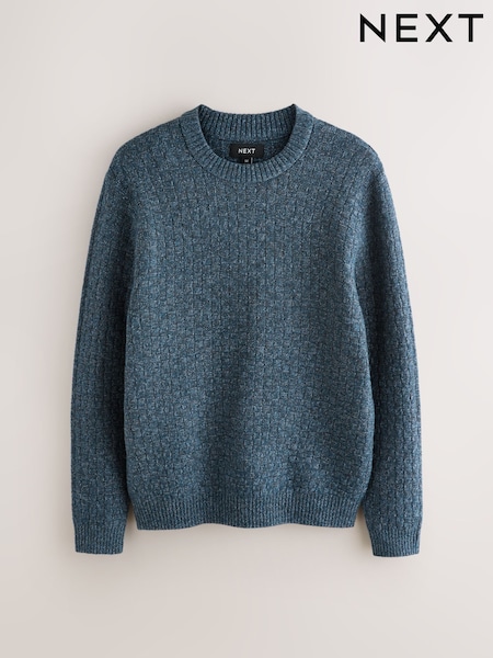 Albastru - Regular Fit Textured Crew Neck Knitted Jumper (F08308) | 243 LEI