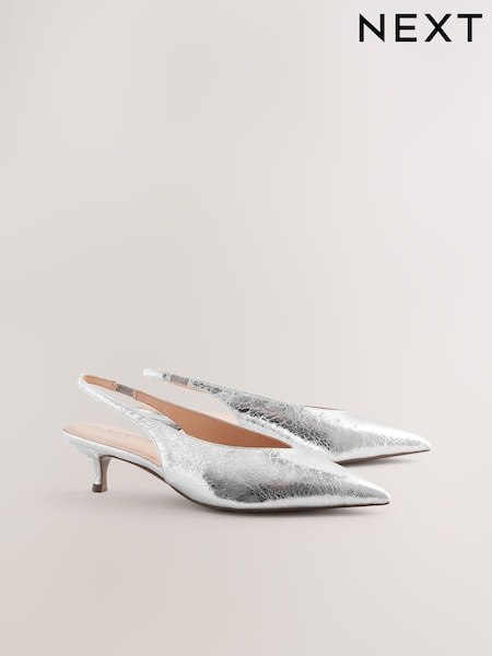 Silver Standard/Wide Fit Forever Comfort® Point Toe Low Slingback Kitten Heels (F08372) | €37