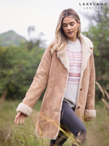 Lakeland Leather Dove Shearling Longline Coat (F08398) | ‏4,018‏₪