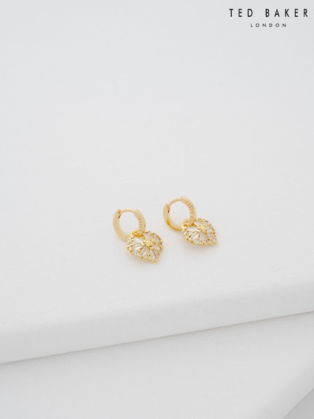 Ted Baker Gold Tone Cherise: Crystal Cluster Heart Huggie Drop Earrings (F08475) | €58