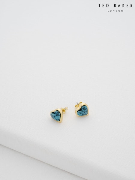 Ted Baker Gold Tone Faris: Faceted Stone Heart Stud Earrings (F08485) | €44