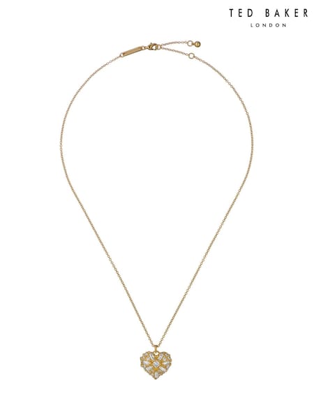 Ted Baker Gold Tone Cherish: Crystal Cluster Heart Locket Pendant Necklace (F08493) | AZN 125
