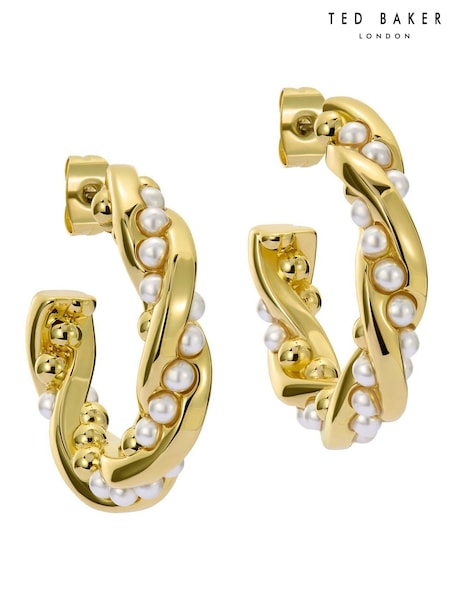 Ted Baker Gold Tone Tiyaa: Twisted Pearl Hoop Earrings (F08497) | €63