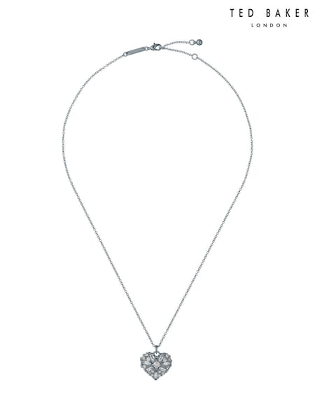 Ted Baker Silver Tone Cherish: Crystal Cluster Heart Locket Pendant Necklace (F08501) | AZN 125