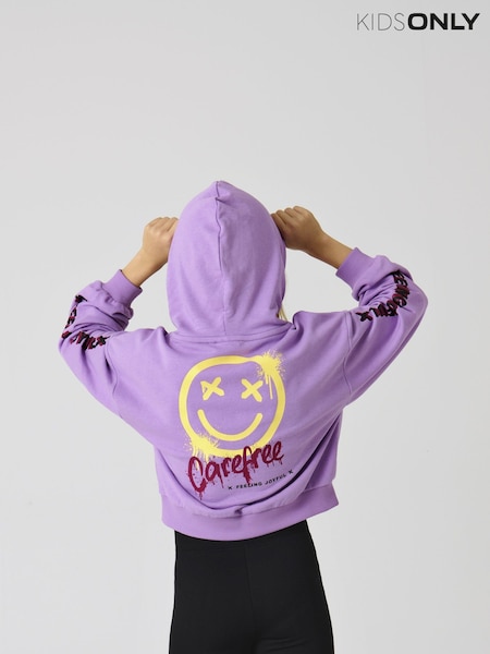 ONLY KIDS Purple Carefree Slogan Back Print 100% Cotton Hoodie (F08539) | ₪131