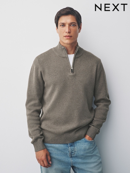 Dark Stone Plain Regular Fit Premium Quarter Zip Jumper (F08573) | 193 QAR