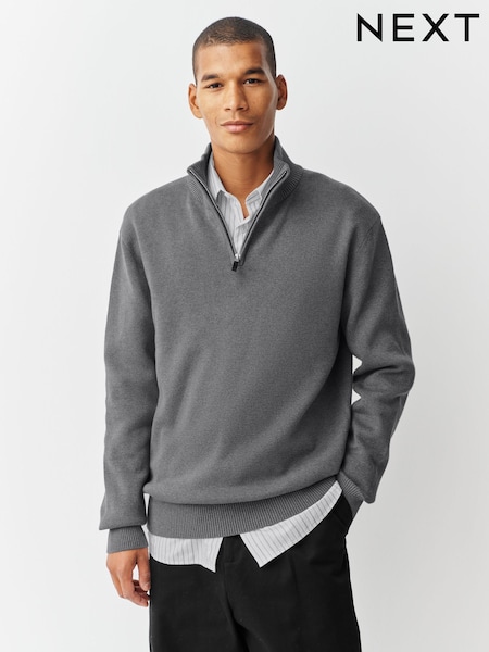 Charcoal Grey Plain Regular Fit Premium Quarter Zip Jumper (F08574) | €44
