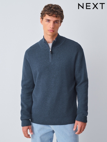 Mid Blue Plain Regular Fit Premium Quarter Zip Jumper (F08576) | €52