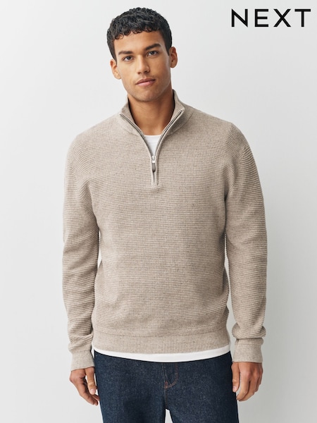 Neutral - Regular Fit Textured Premium Quarter Zip Jumper (F08578) | 263 LEI