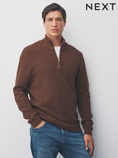 Maro-arămiu Maro - Regular Fit Textured Premium Quarter Zip Jumper (F08579) | 263 LEI