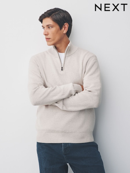 Oatmeal Plain Regular Fit Premium Quarter Zip Jumper (F08587) | 193 QAR