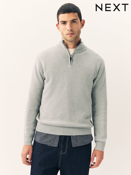 Cinza claro - Simples - Regular Fit Premium Quarter Zip Jumper (F08589) | R$ 375