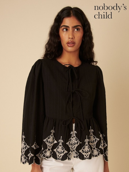 Nobodys Child Aramis Tie Front Embroidered Blouse (F08613) | €109