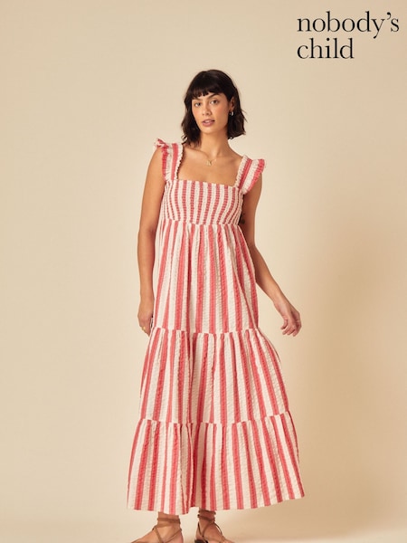 Nobodys Child Red Striped Tiered Maya Midi Dress (F08616) | €108