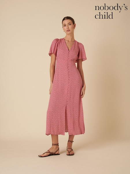 Nobodys Child Pink Pink Floral Printed Andie Midi Dress (F08624) | €112