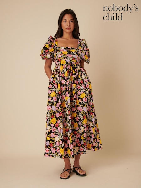 Nobodys Child Black Nova Lily Floral Midi Dress (F08625) | €113