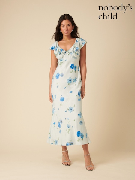 Nobodys Child Abelia Floral Ruffled V Neck Midi Dress (F08630) | €189