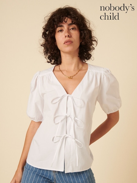 Nobodys Child Bernadetta Tie Front Detail 100% Organic Cotton Blouse (F08633) | €87