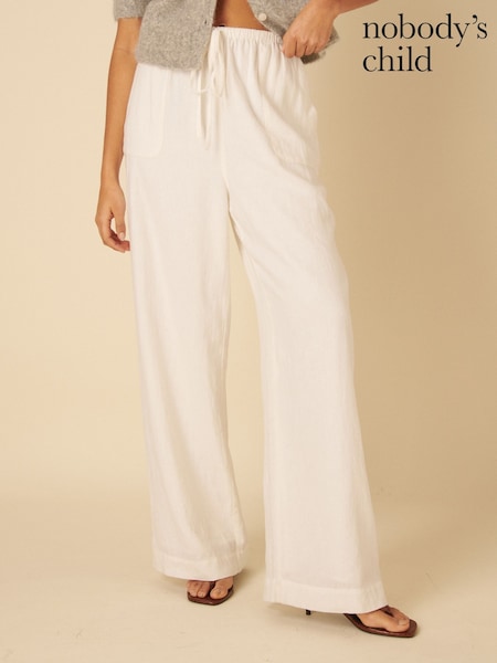 Nobodys Child White Linen Wide Leg Shona Trousers (F08639) | ₪327