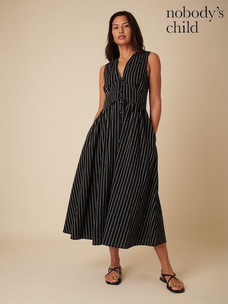 Nobodys Child Black Sleeveless Starlight Ticking Stripe Midaxi Dress (F08641) | €104