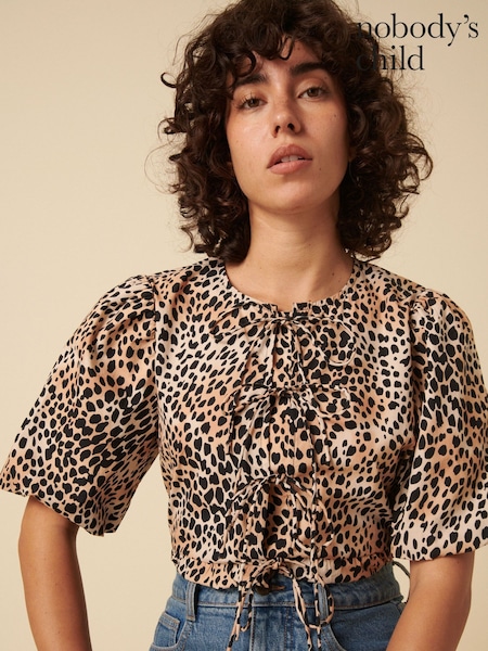 Nobodys Child Bernice Leopard Print Tie Front Top (F08645) | €93