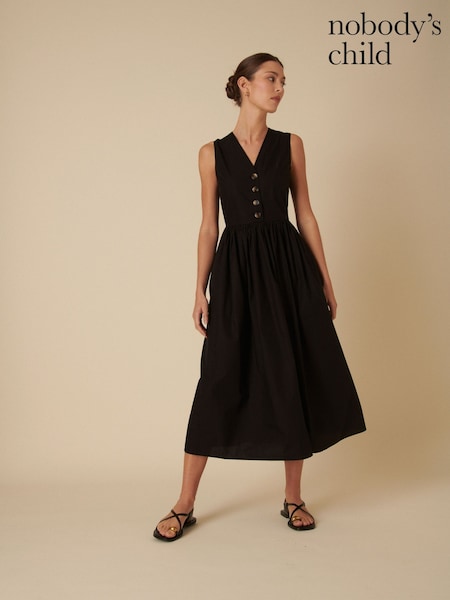Nobodys Child Black Oak Button Down Midi Dress (F08650) | R$ 740