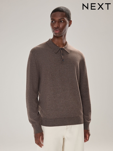 Dark Stone Regular Fit Cotton Rich Long Sleeve Knitted Polo Shirt (F08682) | 148 QAR
