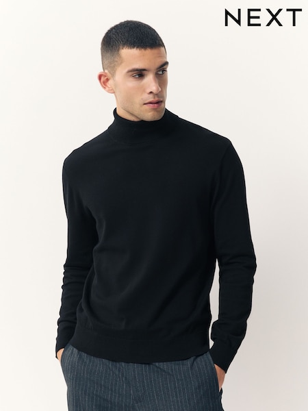 Black Regular Fit Cotton Rich Roll Neck Jumper (F08698) | €34