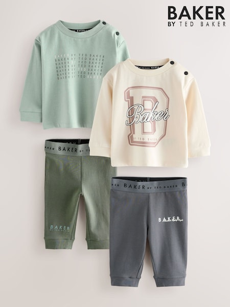 Baker by Ted Baker 2 Pack Stone/Charcoal/Green/Khaki T-Shirts and Leggings Set (F08713) | €50 - €54