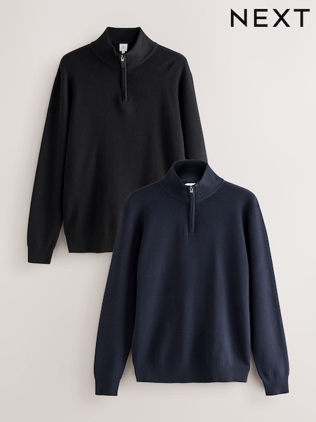Black/Navy Blue Regular Fit Premium Quarter Zip Jumpers 2 Pack (F08750) | €81