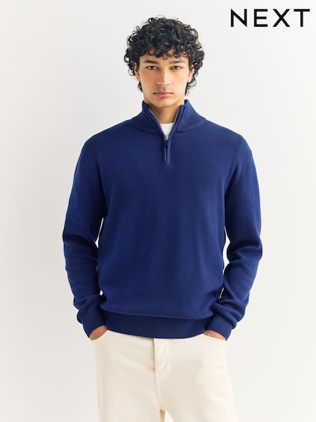 Cobalt Blue Plain Regular Fit Premium Quarter Zip Jumper (F08752) | €42