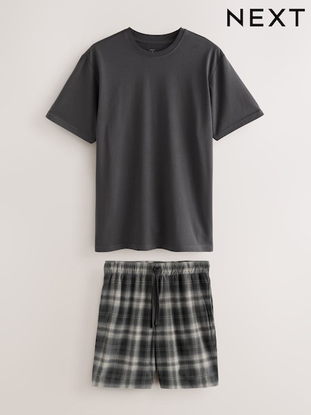 Black/White Monochrome Check Motionflex Cosy Shorts Pyjamas Set (F08779) | R$ 240