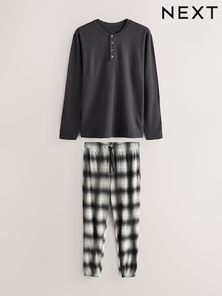 Slate Grey Check Motionflex Corded Cosy Long Sleeve Pyjamas Set (F08794) | SGD 53